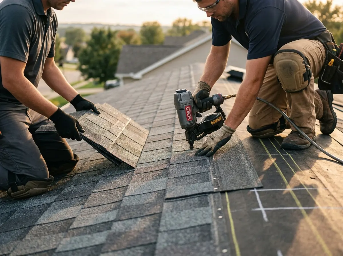 Professional roofer working on a residential roof in Dillon